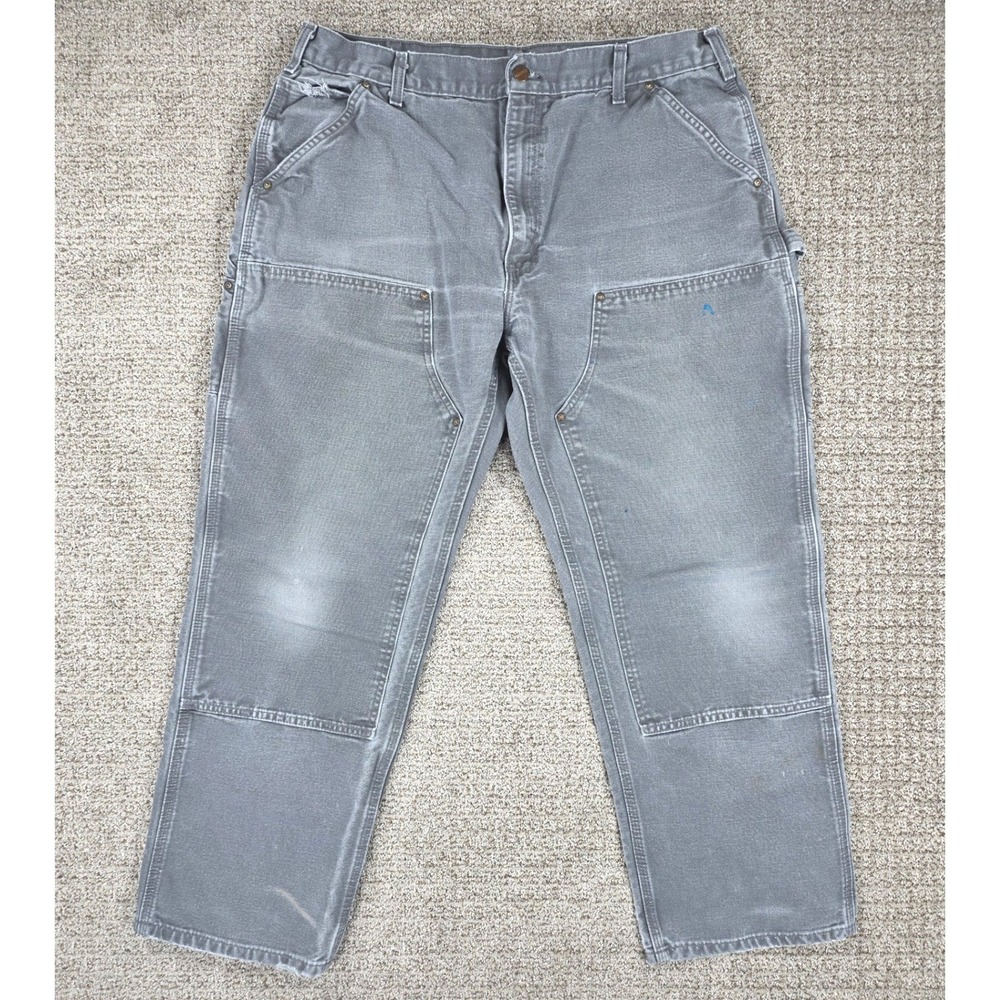 Carhartt B01 GVL Double Knee Work Dungaree Pants Gray 40x32 Mens Gravel Faded